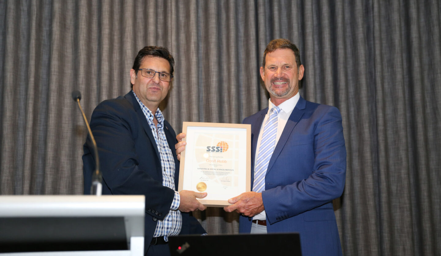 Geoffrey Robb conferred as Fellow of Surveying & Spatial Sciences Institute (SSSI)