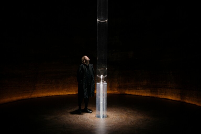Julian Charrière, Breathe, 2026. Banded iron ore, water rendered from banded iron ore, custom reactor, modified Hofmann apparatus, heliostat. Photo credit: Mona/Jesse Hunniford. Copyright the artist; VG Bild-Kunst, Bonn, Germany. Courtesy the artist and Mona.